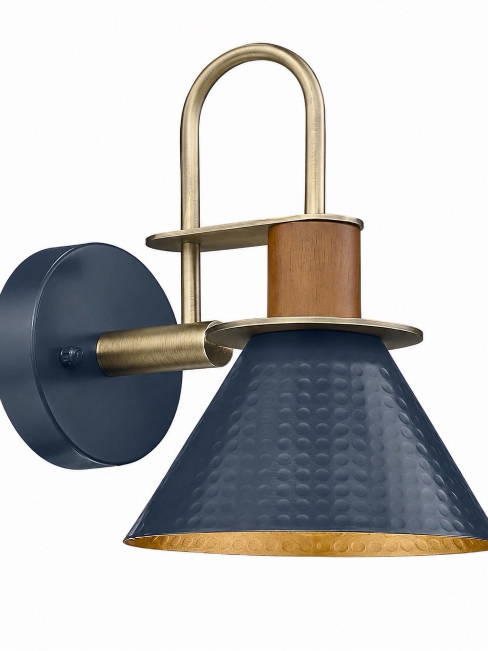 Navy Blue Hammered Metal Wall Sconce Gold Interior E26 Light Fixture